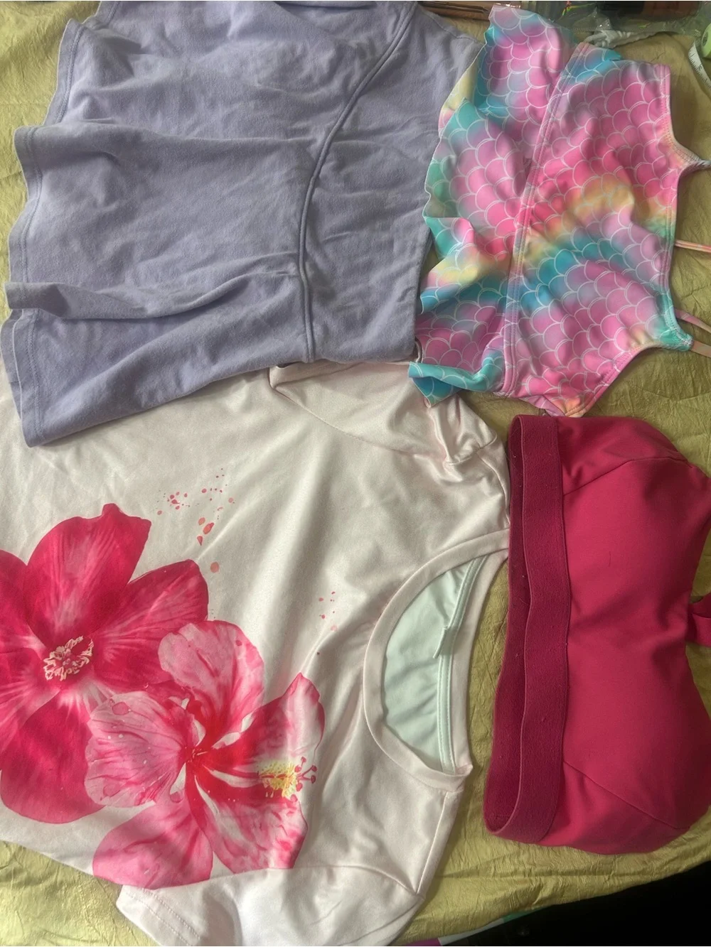 Old Navy Lilac & Pink Sports Bra and Tank Set & bathing suit lot. Size M/7-8.